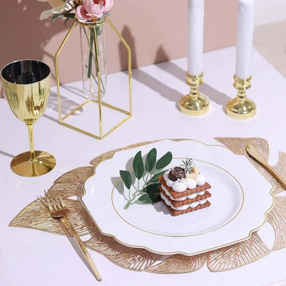 White Hard Plastic Dinner Plates, 50 Pack 11" Disposable Round Baroque Plates