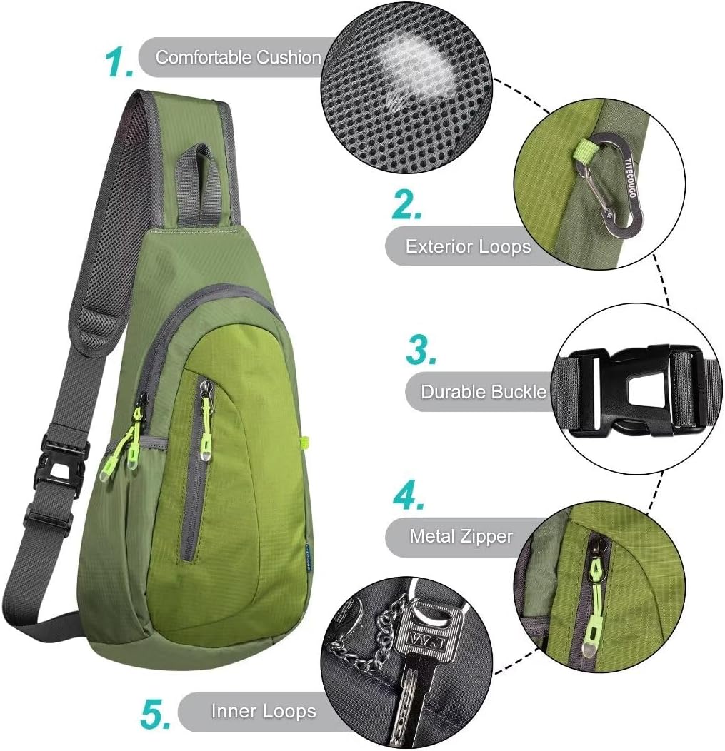 TITECOUGO Small Sling Bag, Lightweight Crossbody Backpack for Men Women, Shoulder Bag for Sports and Outdoor