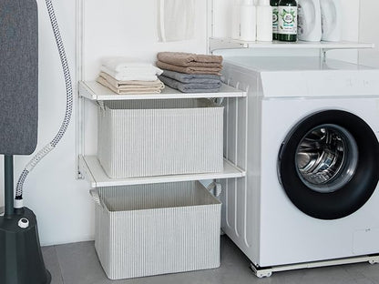 StorageWorks 45L Large Storage Bins for Closet and Shelves, Fabric Organizer Baskets with Metal Frame for Clothes, Towels, Collapsible Storage Basket, Gray and White Stripes, 2-Pack