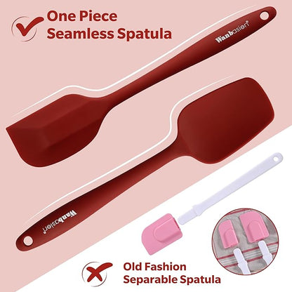 Wanbasion 5 Piece Premium Silicone Spatula Set Heat Resistant, Kitchen Spatula Set Dishwasher Safe for Nonstick Cookware Cooking Mixing Deep Red