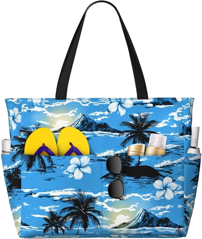Beach Bag for Women Beach Tote Bag Waterproof Sandproof Large Bags with Zipper Big Capacity for Vacation Travel