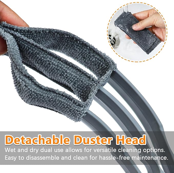 Microfiber Feather Duster, Window Blind Duster Brush, Blind Cleaner Tools for Window Blinds, Air Conditioner Vents, Fans, Car Vents - 1 Brush with 4 Microfiber Sleeves
