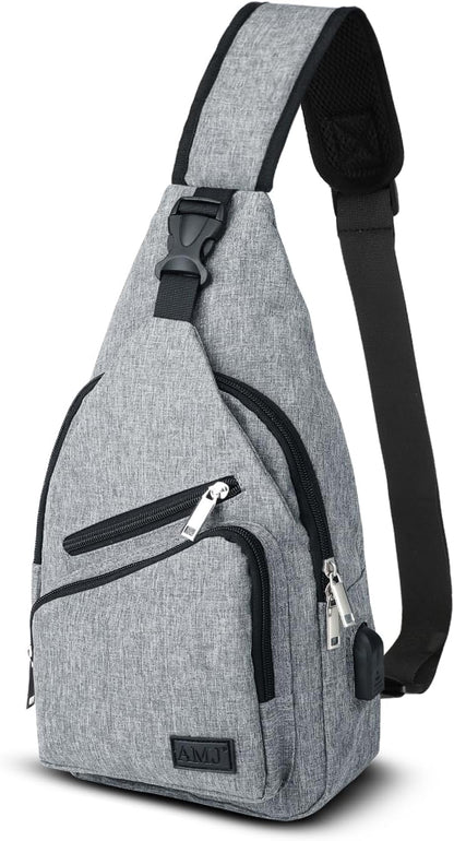 AMJ Crossbody Sling Bag Men Women, Casual Shoulder Backpack, Chest Daypack Satchel for Hiking Travel