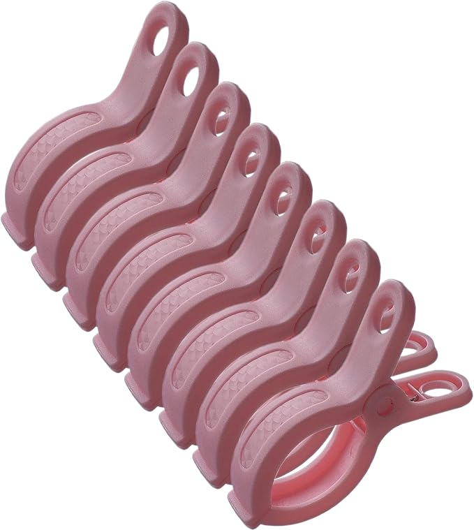 Plastic Clothes Pins Spring Clips Heavy Duty Laundry Clothespins Beach Towel Clips Clothes Pins Air-Drying Clothing Pin ，Set of 8 (Pink)