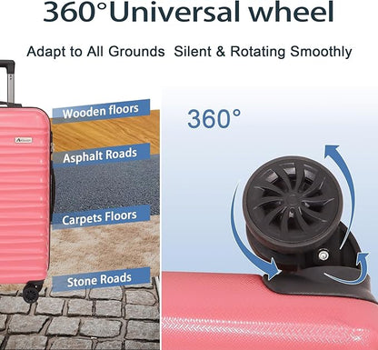 Luggage Set 3 Pieces (20/24/28) -Suitcase Set - Carry on Luggage with Wheels - Check-in Luggage - PC + ABS Durable Suitcase Rotating Silent Wheels Hardside Luggage with Spinner Wheels,3pcs (Pink)