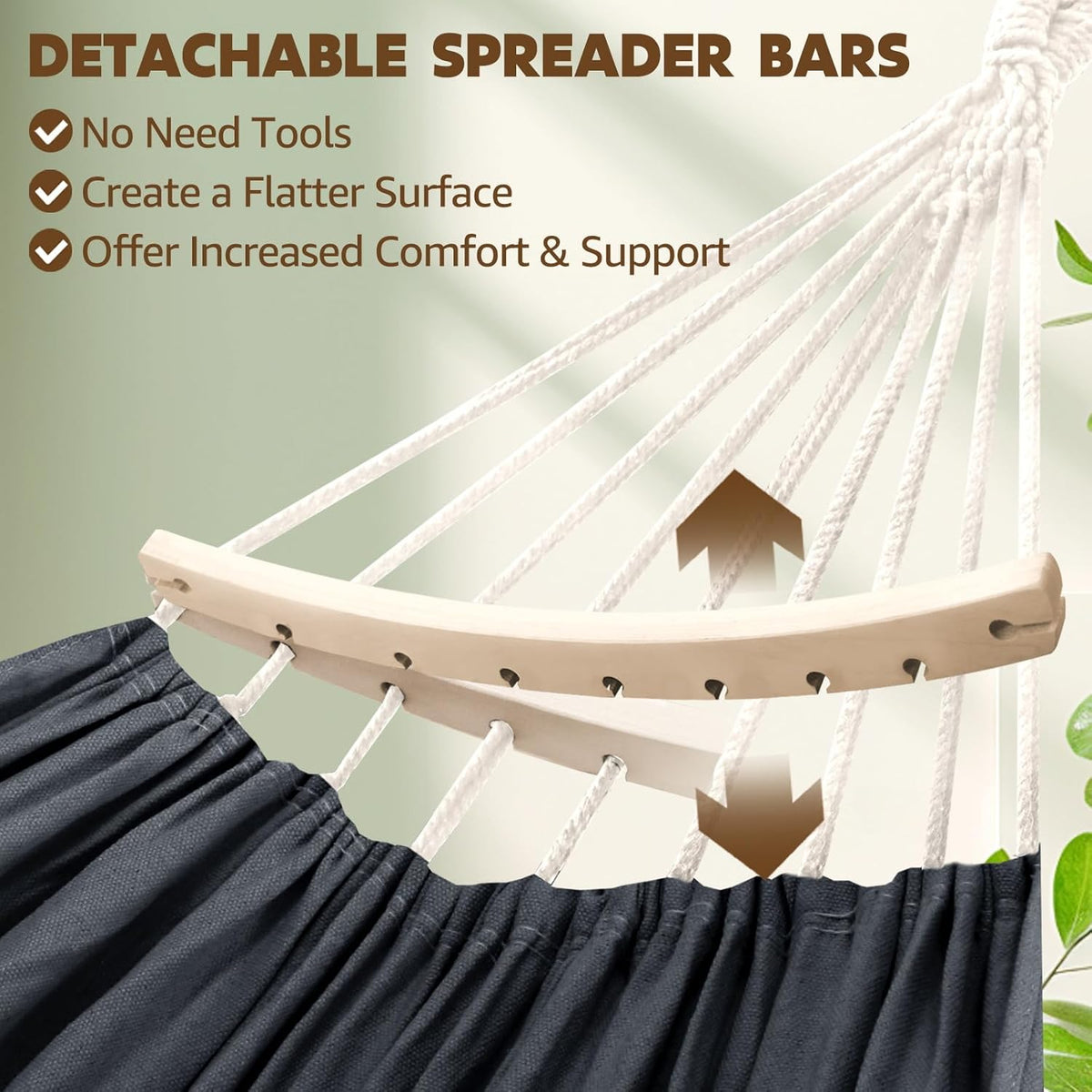 Chihee Cotton Hammock Large Soft Breathable Camping Hammock Holds Up to 660lbs Portable Tree Hammock with Detachable Spreader Bar Pillow 2 Strong Webbings 2 Carabiners Patio Garden Indoor Outdoor