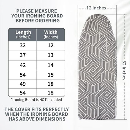 Seiritex Over The Door Ironing Board Cover 14 x 42 inch, Thick Padding and Heat Reflective with Hook and Loop Fasteners, 3 Layers Iron Board Cover (Gray Cube)