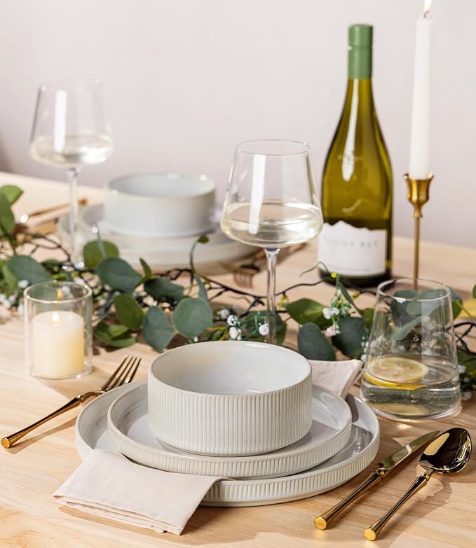 Ceramic Dinnerware Set for 4, 12-Piece Plates and Bowls Set | Lightweight