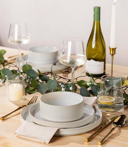 Ceramic Dinnerware Set for 4, 12-Piece Plates and Bowls Set | Lightweight