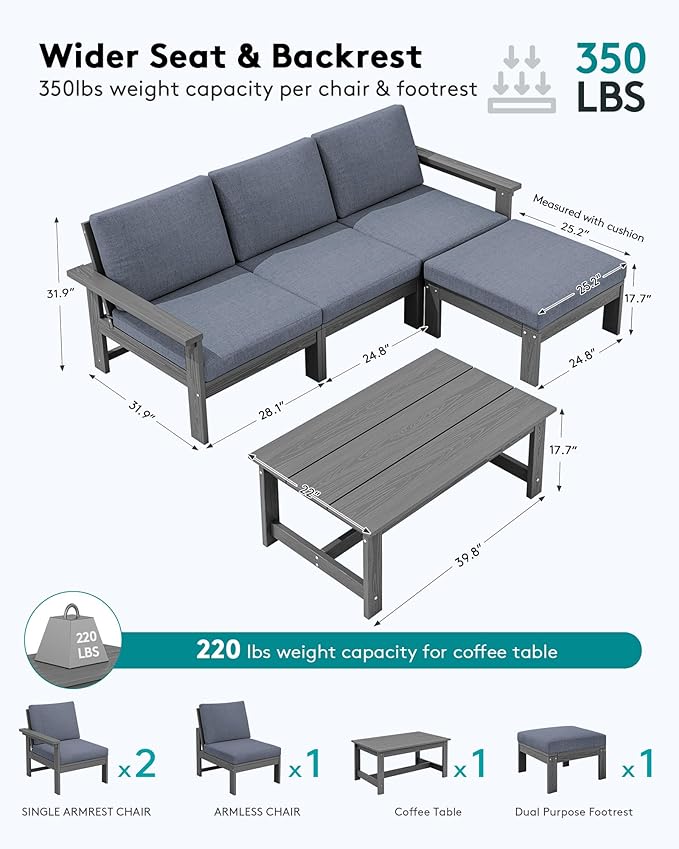 SERWALL Outdoor Sectional Sofa Set, 5-piece Outdoor Modula Couch Set