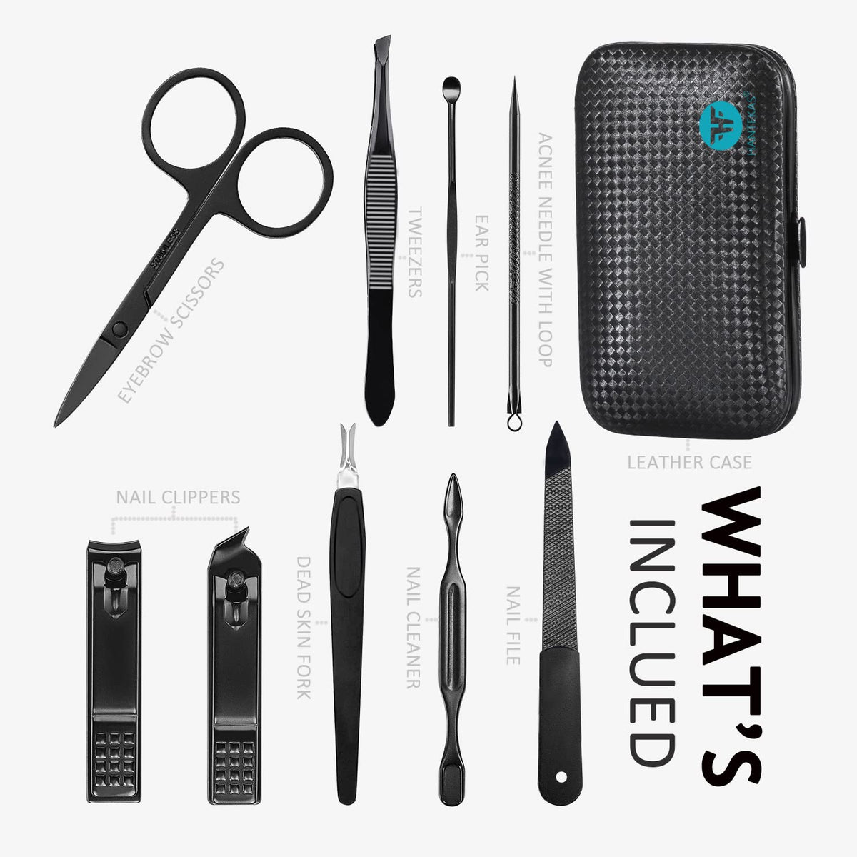 Manicure Set 9 in 1 Stainless Steel, Nail Clippers Scissors Pedicure Tools Kit - Portable Travel Grooming Kit for Men and Women with Leather Case (Blue-BIG Nail Clipper)