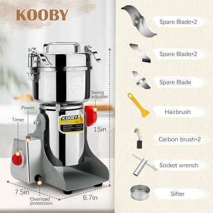 2500G Electric Grain Grinder Mill, 3500W Swing-Type 304 Dry Cereals Pulverizer Makes Dry Goods, Spices, Coffee, Pepper, Etc., Commercial 110V High-speed Superfine Machine (2500G Swing Type)