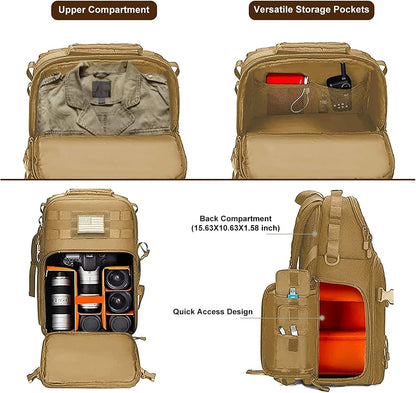 MOSISO Camera Backpack, DSLR/SLR/Mirrorless Tactical Camera Bag Case with Laptop Compartment Compatible with Canon/Nikon/Sony, Khaki