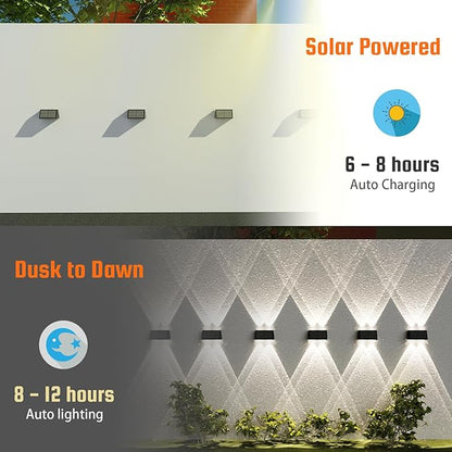 8-Pack Solar Fence Lights, Up & Down Lighting, 50LM/25LM 4 Modes, IP65