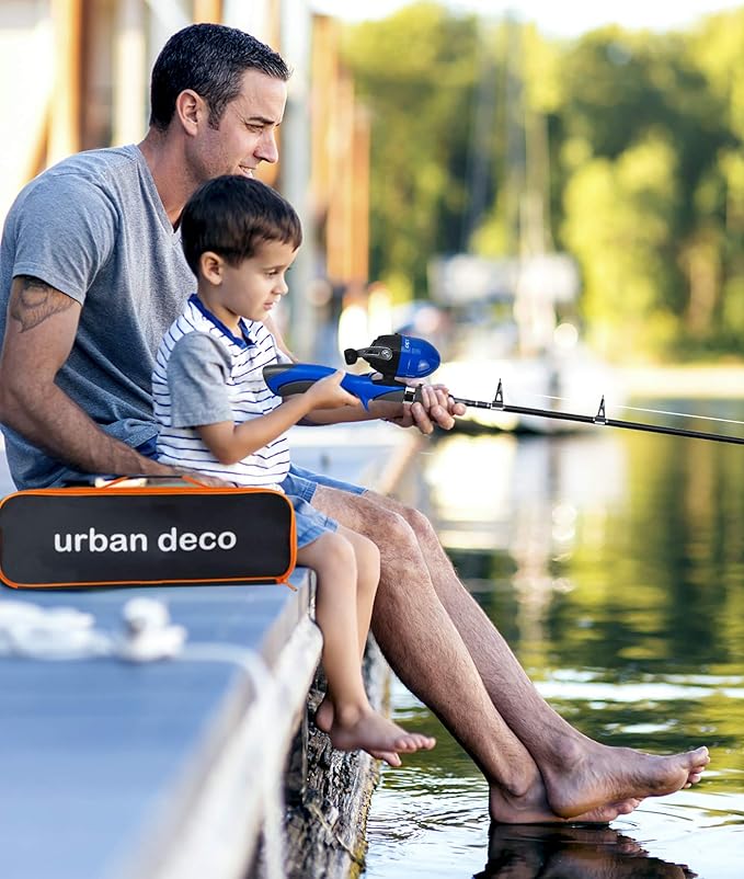 Urban Deco Kids Fishing Pole Set Portable Telescopic Kids Fishing Rod and Reel Combo Kit with Tackle Box for Beginners, Boys,Girls,Youth,Children