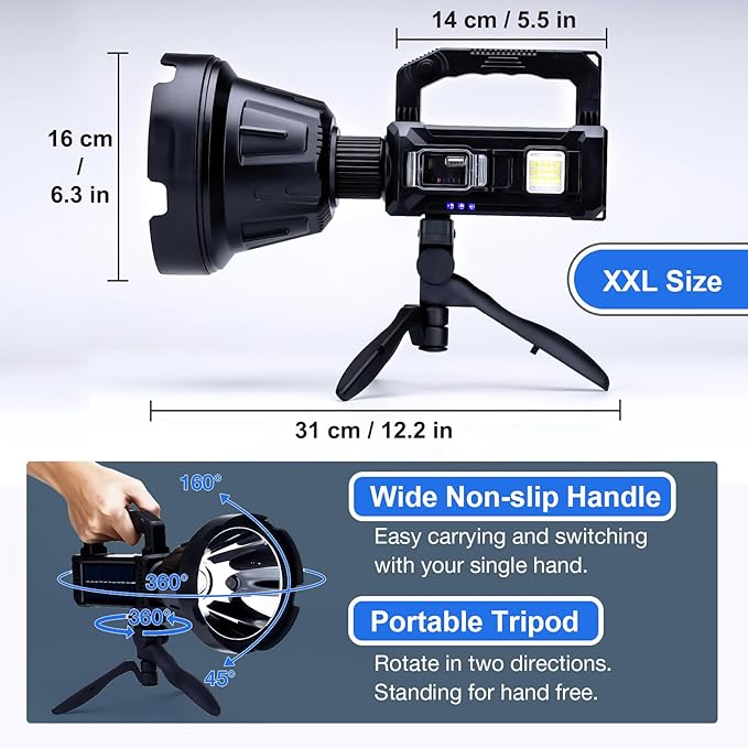 Rechargeable Spotlight Flashlight, Peascat 3, 000L Lumens LED Handheld Spot