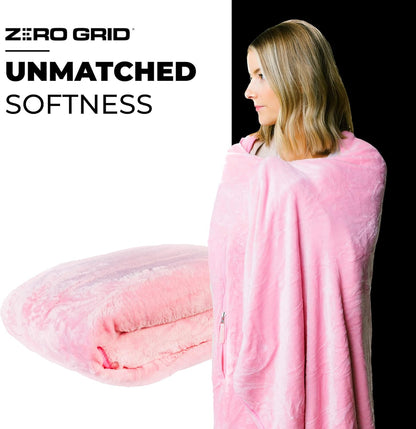 Lightweight Travel Blanket - Premium & Compact Airplane Wearable Blanket with Neck Snaps, Cozy Foot Pockets, Zipper Pouch - Converts into Soft Pillow - Designed for Ultimate Comfort - Rose