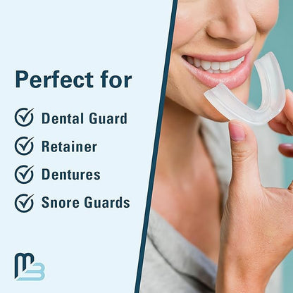 Retainer Cleaner and Soak Container, No-Mess Cleaning Tablets with Universal Denture Bath Case and Strainer, Multipurpose, for Mouth Guard Stains, Odor, and Plaque (92 Tablets + 1 Bath) by M3 Naturals