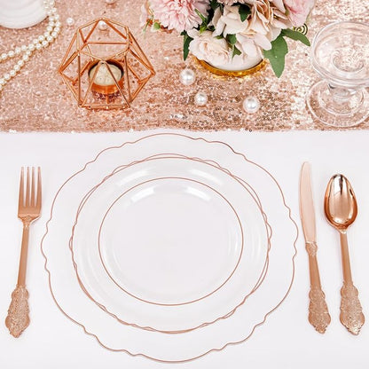 100pcs Rose Gold Plates Plastic Disposable