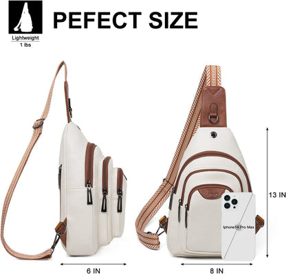 10L Crossbody Sling Bag for Women Men Anti Theft Cross Body Fanny Pack Belt Bag Purse Gifts for Women Faux Leather, Beige Brown