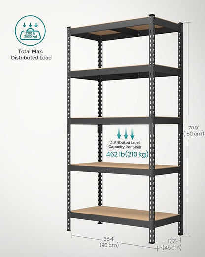 SONGMICS 5-Tier Storage Shelves, Load 2310 lb, Set of 2 Garage Storage, Boltless Assembly, Adjustable Shelving Unit, 17.7 x 35.4 x 70.9 Inches, for Study Shed Basement, Black UGLR450B02