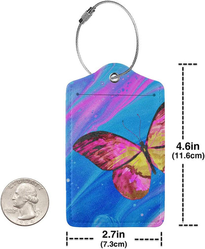 2 Pack Luggage Tag for Suitcase, Cute Unique Leather Suitcase Tags Identifiers with Privacy Name Address Labels & Durable Steel Loop for Women Men Travel