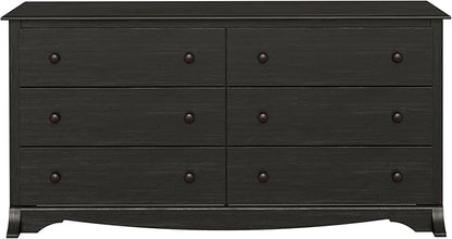 Prepac Sonoma 6-Drawer Double Dresser for Bedroom, Wide Chest of Drawers, Traditional Bedroom Furniture, 59" wide x 17.5" deep x 29" tall, Washed Black