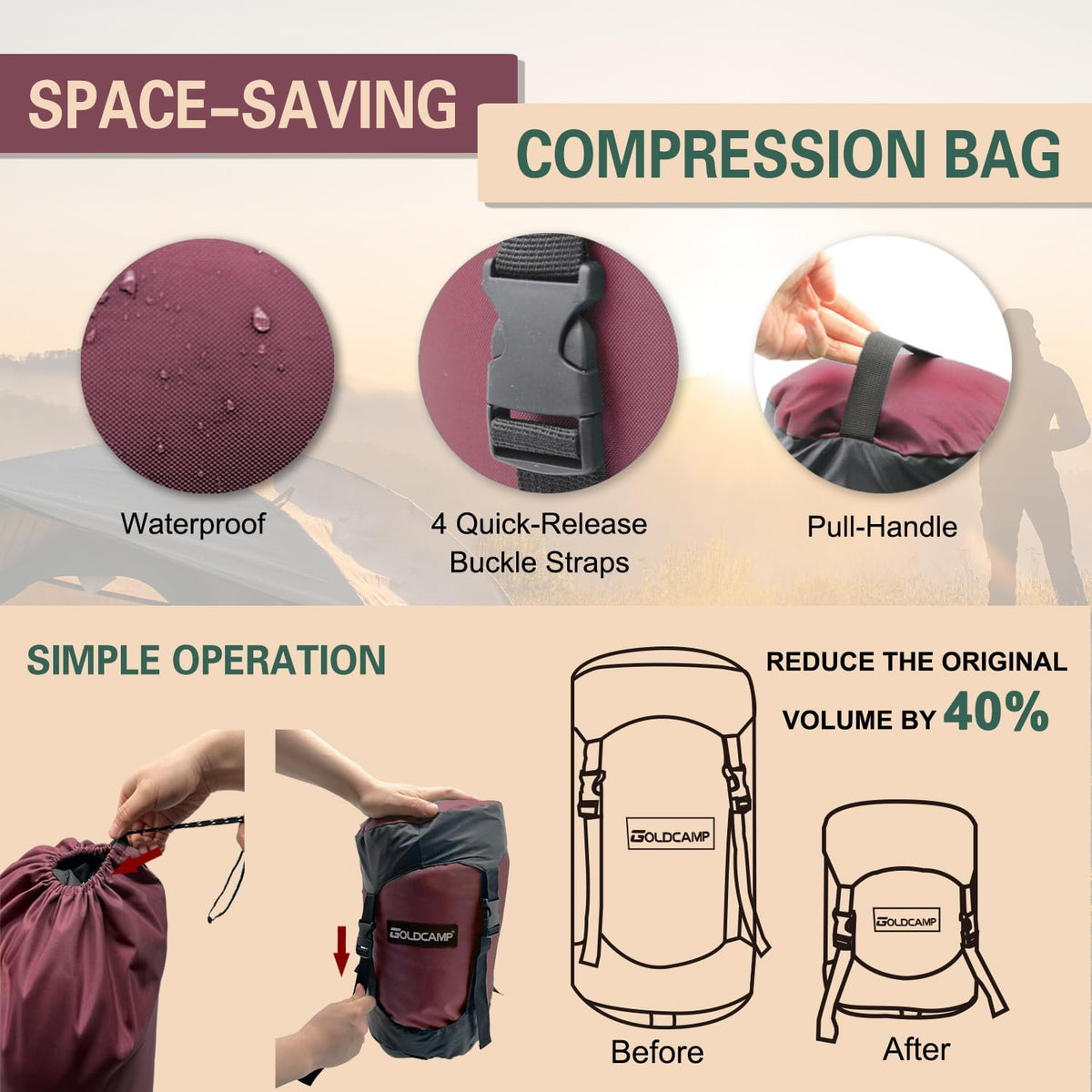 Outdoor Storage Stuff Sacks, Camping Gear Organizer (RED, XL)