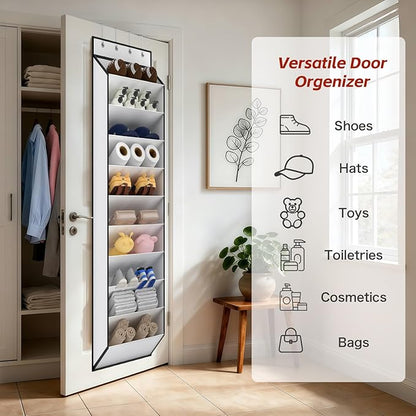 KEEPJOY 10 Tiers White Over Door Shoe Organizer Storage, Hanging Shoe Holder for Door with Large Deep Pockets, Fit 20-30 Pairs Shoe Rack for Sneakers, Boots. (White)