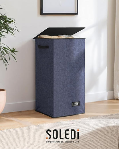 SOLEDI Laundry Hamper with Lid 100L Large & Tall Collapsible Laundry Basket, Clothes Hamper with Bag Removable Easy to Carry, Dirty Hampers for Bedroom, Bathroom, Dorm, College, Navy Blue