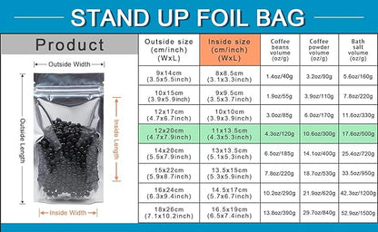 FERENLI 500 Pieces Stand Up Clear Front Zipper Lock Resealable Aluminum Mylar Foil Plastic Packaging Bag for Zip Heat Seal Package Lock with Tear Notch Long Term Food Storage 4.7x7.9 inch