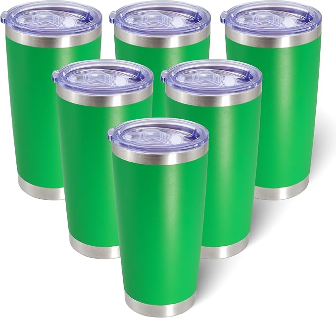 20oz Tumbler Bulk Stainless Steel Tumblers with Lid Vacuum Insulated Double Wall Travel Coffee Mug Powder Coated Tumbler Cup for Hot and Cold Drinks(Green, 6 pack)