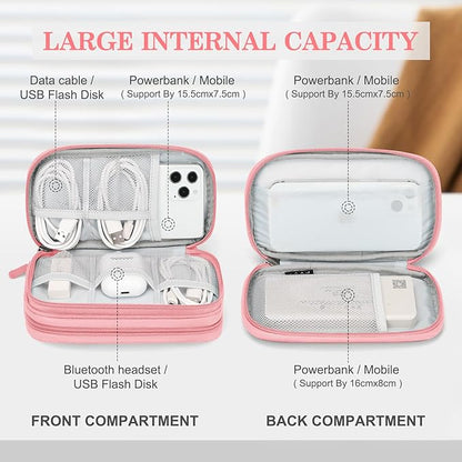 FYY Electronic Organizer, Travel Bag, Pouch, Carry Case Portable Waterproof Double Layers for Cable, Cord, Charger, Phone, Earphone Pink