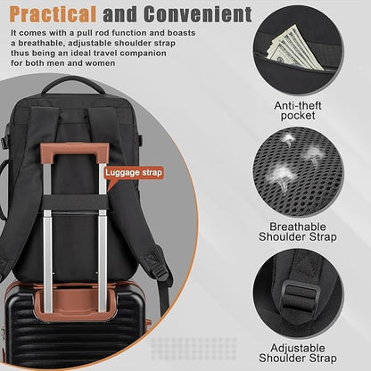 50L Travel Backpack with USB Charging Port, Water-Resistant Carry On Backpack for Men Women, Business Laptop Backpack for Trips & Commutes, Fits 18 Inch Laptop