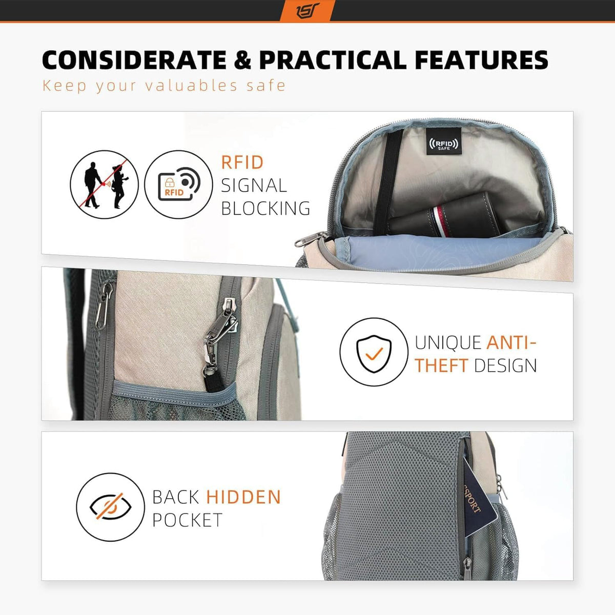 SKYSPER Sling Bag RFID Crossbody Sling Backpack Cross Body Shoulder Bag Travel Hiking Daypack for Women Men