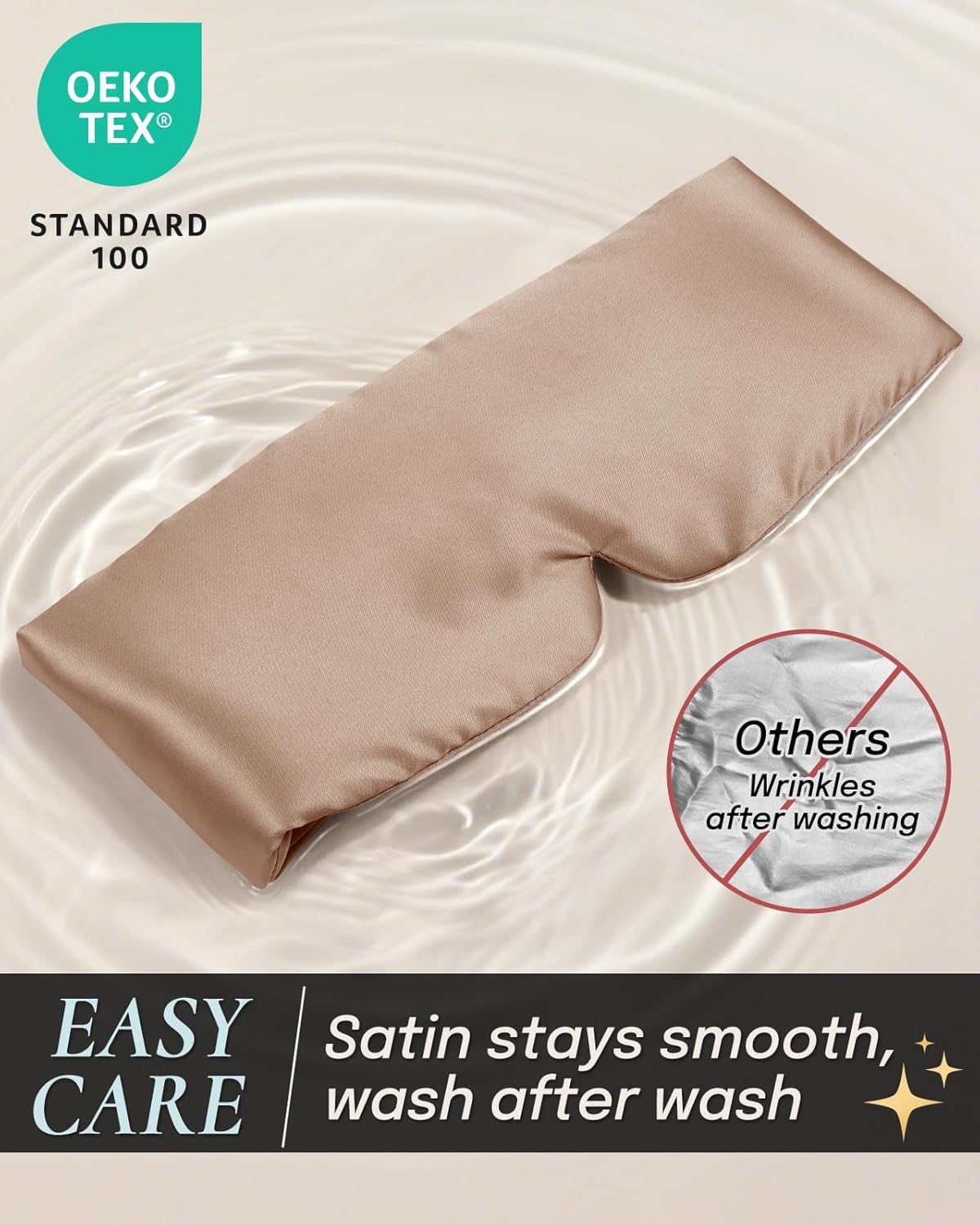 Zenssia Satin Sleep Mask for Women and Men, Lightweight Padded Eye Mask with Adjustable Strap, Comfort Blackout for Travel and Nap - Taupe