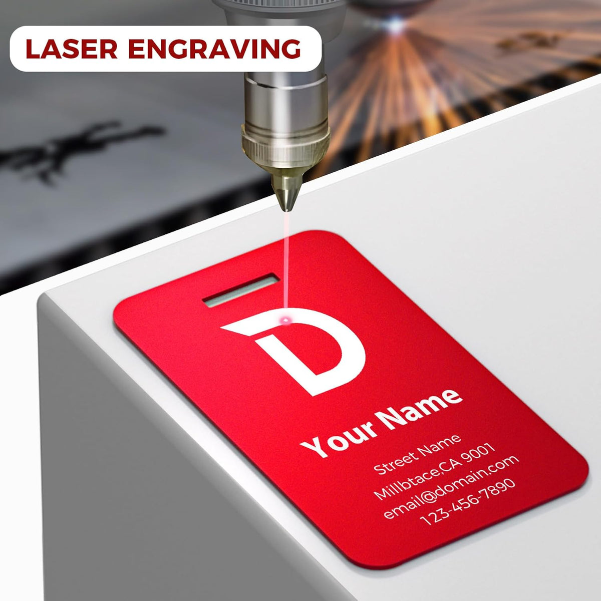 Personalized Luggage Tags, Custom Luggage Tags 4 Pack TSA Approved Double Sided Laser Engraving, Metal Luggage Tag for Suitcases with Stainless Loops, Name Tag for Bags, Backpacks (Red)