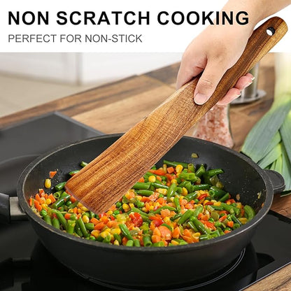 Best Acacia Wood Spatula for Cooking Non Toxic Wooden Kitchen Utensil Set Flat Slotted Turner Spatulas Spoon Scraper Spurtles Kitchen Tools Nonstick Bamboo Cooking Utensils Thin Egg Flipper Spatula