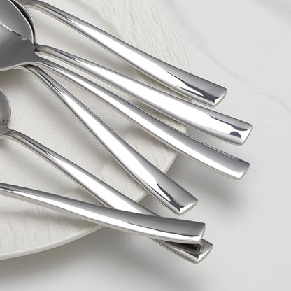 6 Piece Serving Utensils Set, Includes Serving Spoons x 2, Slotted Spoons x 2, Serving Forks x 2, Large Cutlery for Catering Buffet, Mirror Polished, Dishwasher Safe, 9 Inches