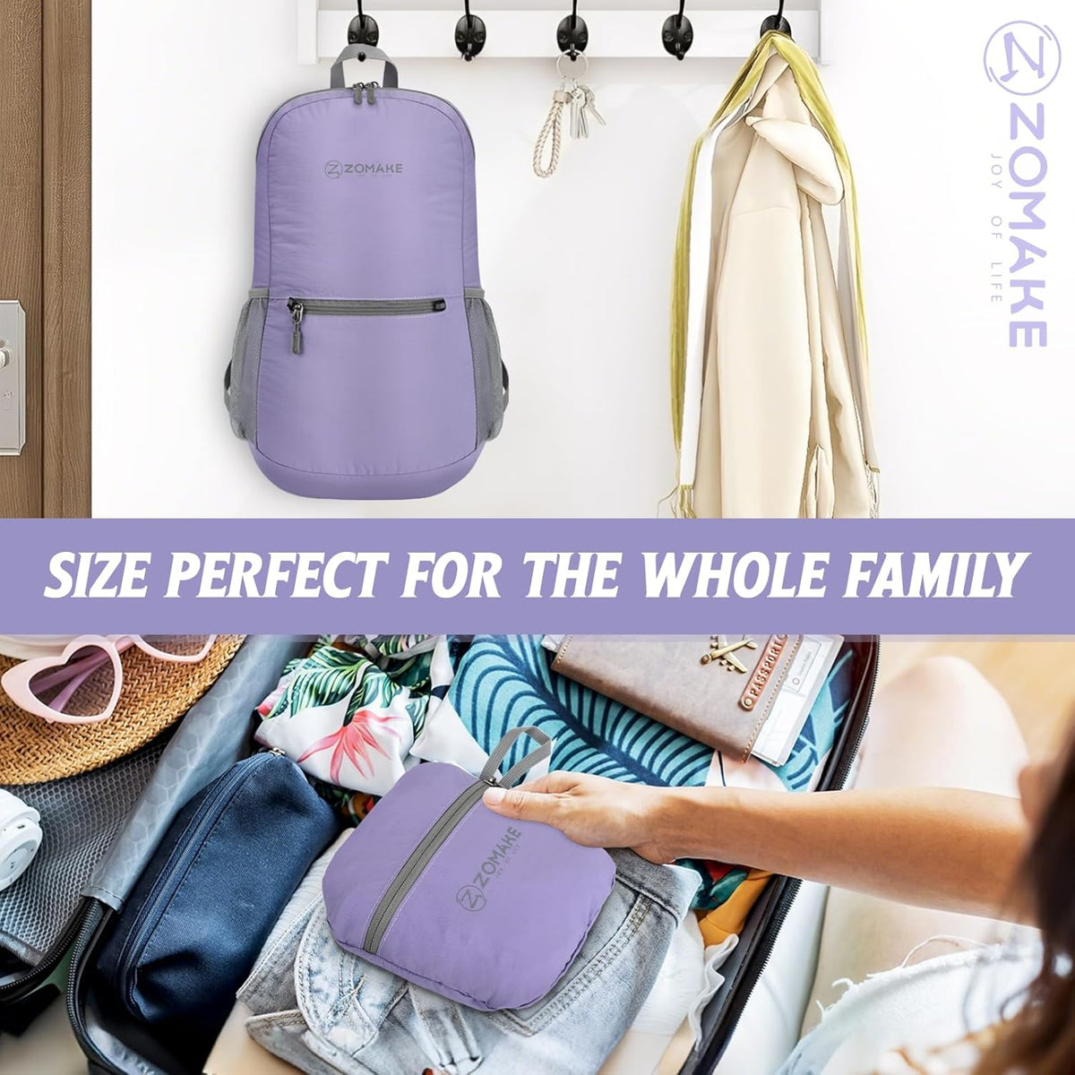 ZOMAKE Ultra Lightweight Hiking Backpack 20L - Packable Small Backpacks Water Resistant Daypack for Women Men(Lavender)