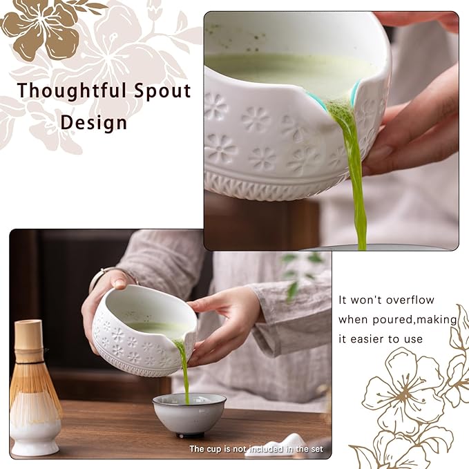 Matcha Whisk Set, Ceramic Matcha Kit Set Includes Matcha Bowl, Matcha Whisk and Holder, Bamboo Scoop, Scoop Rest, Sifter and Tea Towel - 7 Pcs Matcha Kit for Matcha Lovers(White)