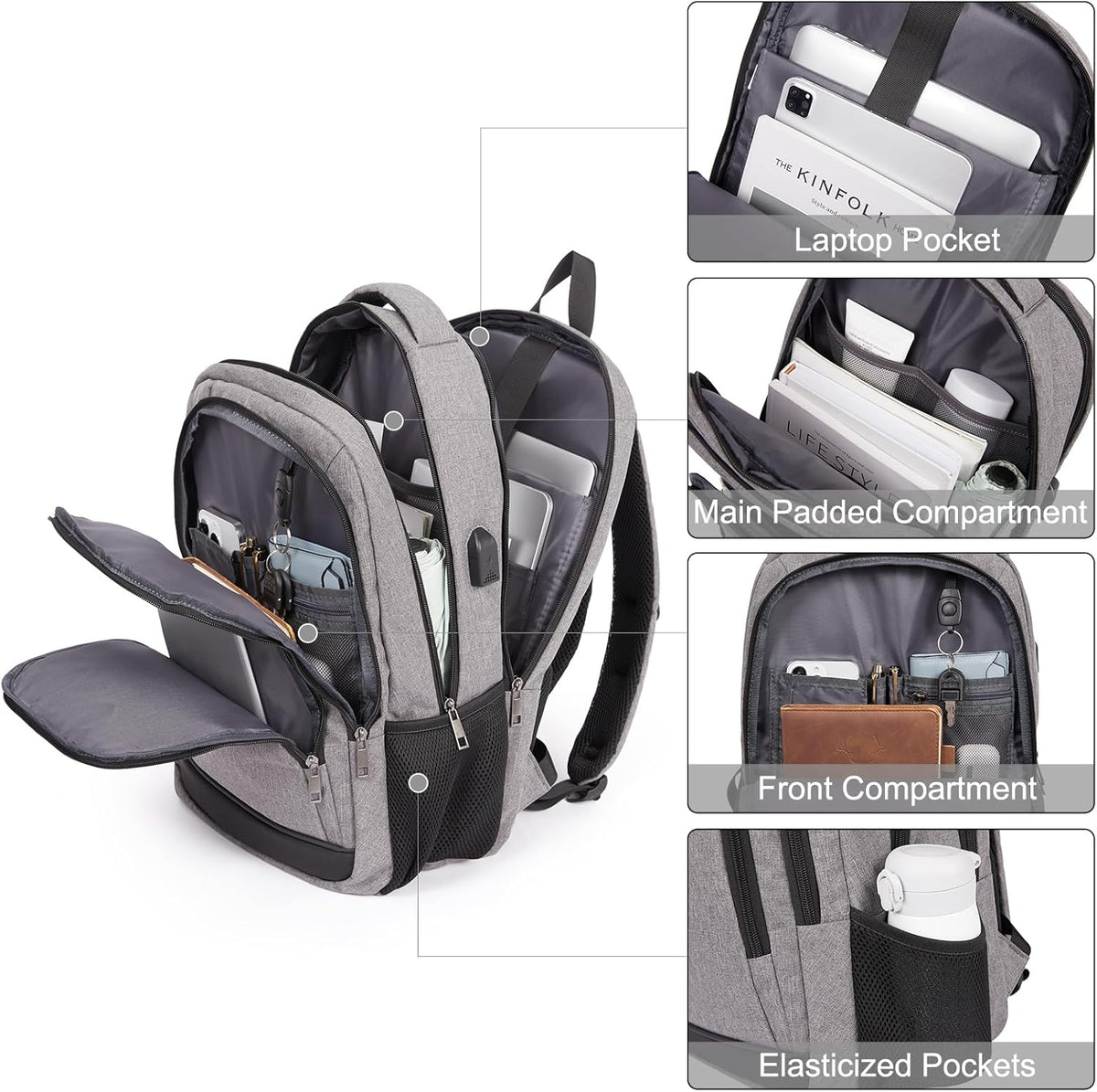 CLUCI Laptop Backpack for Men Women School Backpack College Bookbag for Men Water Resistant Travel Work Backpacks Fits 15.6" Laptop Business Computer Bag with USB Charging Port Grey