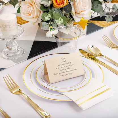 NOCCUR 700PCS Gold Plastic Plates - Gold Disposable Dinnerware Set for 100 - Include 200 Dinner/Dessert Plates, 300 Cutlery, 100 Cups, 100 Napkins, Idea for Wedding/Party/Thanksgiving