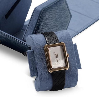 Oirlv Luxury Hexagonal Leather Watch Travel Case Single Watch Box for Men Portable Jewelry Storage Roll Organizer(1-Slot,Blue)
