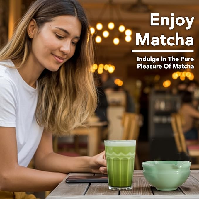 7 Pcs Matcha Whisk Set, Perfect Matcha Kit for Matcha Lovers Includes Ceramic Bowl, Bamboo Whisk, Holder, Scoop, Sifter & Cloth