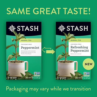 Stash Tea Peppermint Herbal Tea - Naturally Caffeine Free, Non-GMO Project Verified Premium Tea with No Artificial Ingredients, 20 Count (Pack of 6) - 120 Bags Total