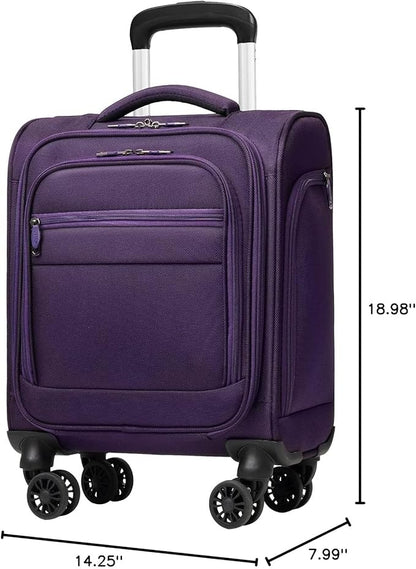 Coolife Underseat Carry On Luggage Suitcase Softside Lightweight Rolling Travel Bag Spinner Suitcase Compact Upright 4 Dual Wheel Bag