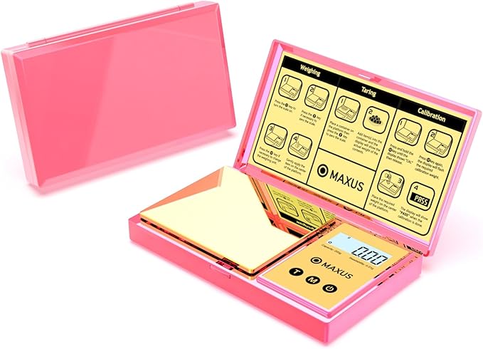 MAXUS Digital Gram Scale with 200g x 0.01g Capacity, Stylish Pink Plated Shining Cover and Platform, Mini Pocket Scale for Food and Jewelry