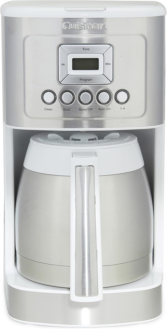 Cuisinart 12-Cup Coffee Maker, Programmable PerfecTemp Thermal Carafe Coffee Machine with 1-4 Cup Setting, Brew Strength Control and Brew Pause, Stainless Steel, White