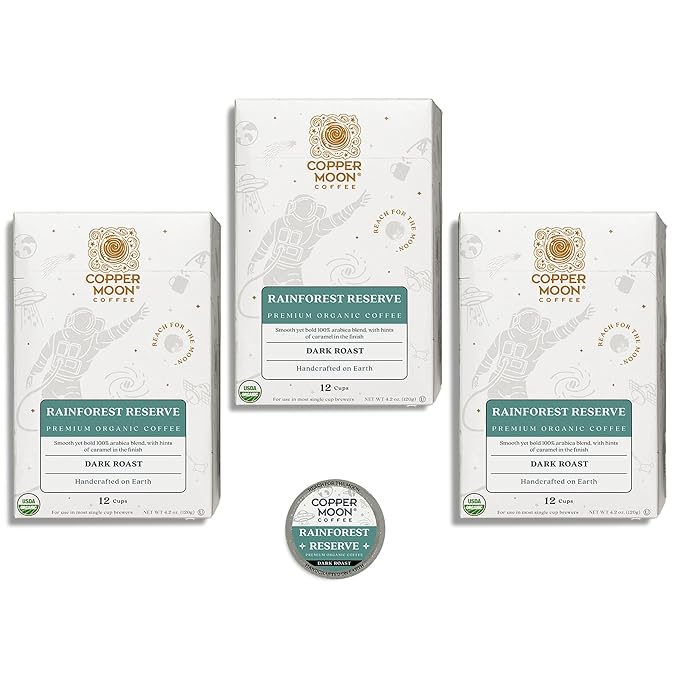 Copper Moon Single Serve Coffee Pods for Keurig K-Cup Brewers, Dark Roast, Rainforest Reserve Blend, 36 Count